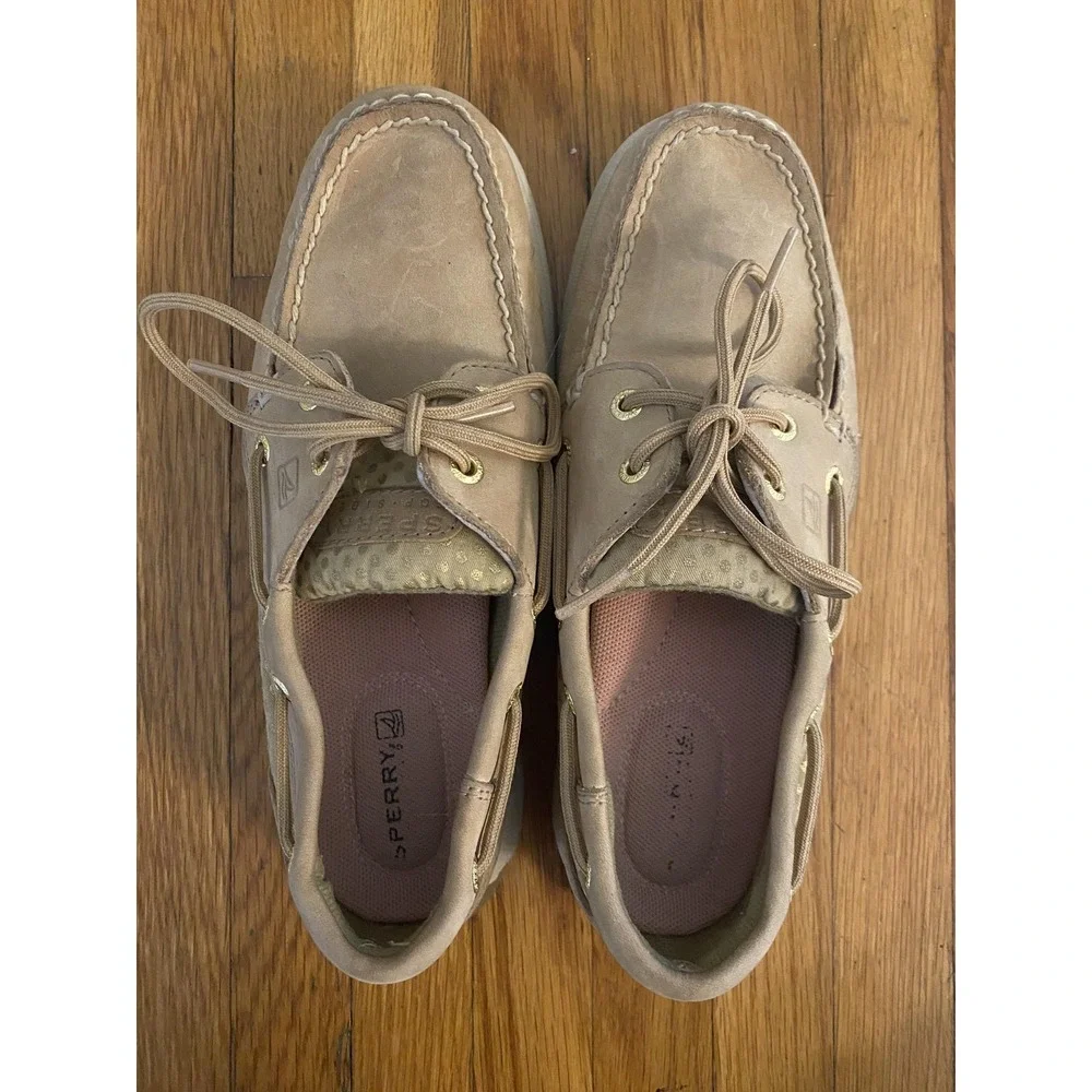 Sperry Top-Sider Shoes Womens Size 6 Tan Leather Boat Mesh Moc Toe STS92460